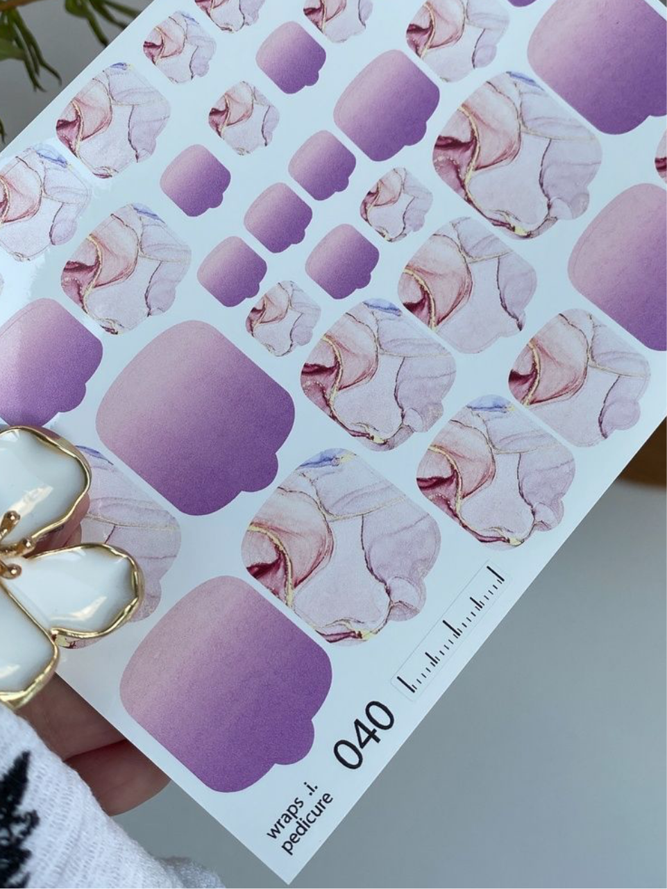 Wraps für Pediküre Nr. 040 – Flieder-Ombre & Blütentraum