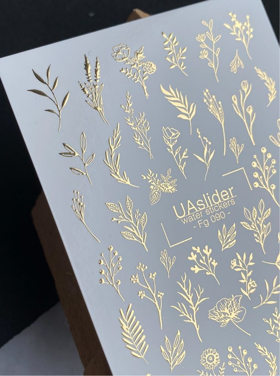 Slider-Design Fg 090 | Wasser-Decals mit Goldfolie | Wildblumen & Botanische Zweige