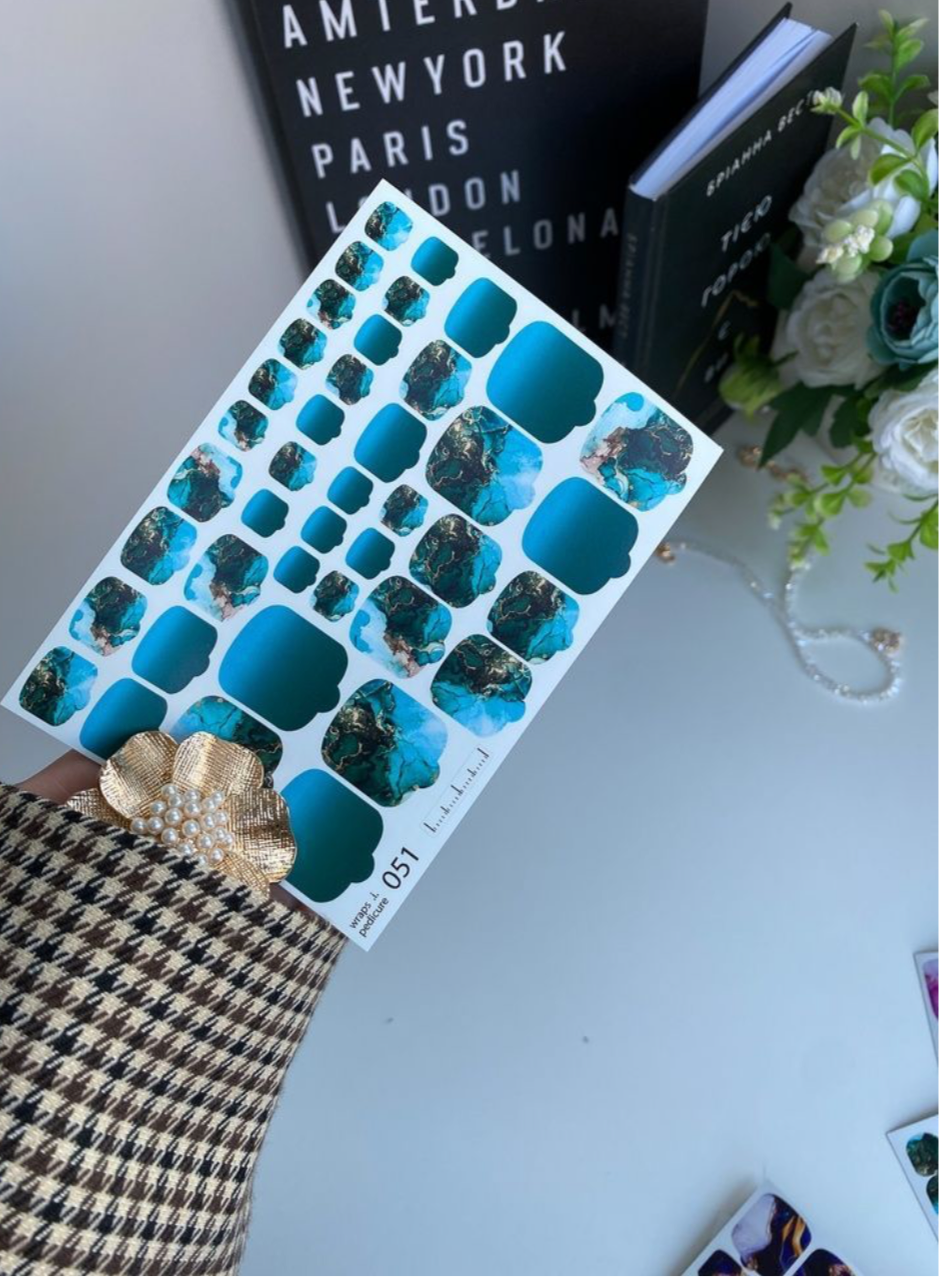 Wraps für Pediküre Nr. 051 – Türkis-Marmor-Look