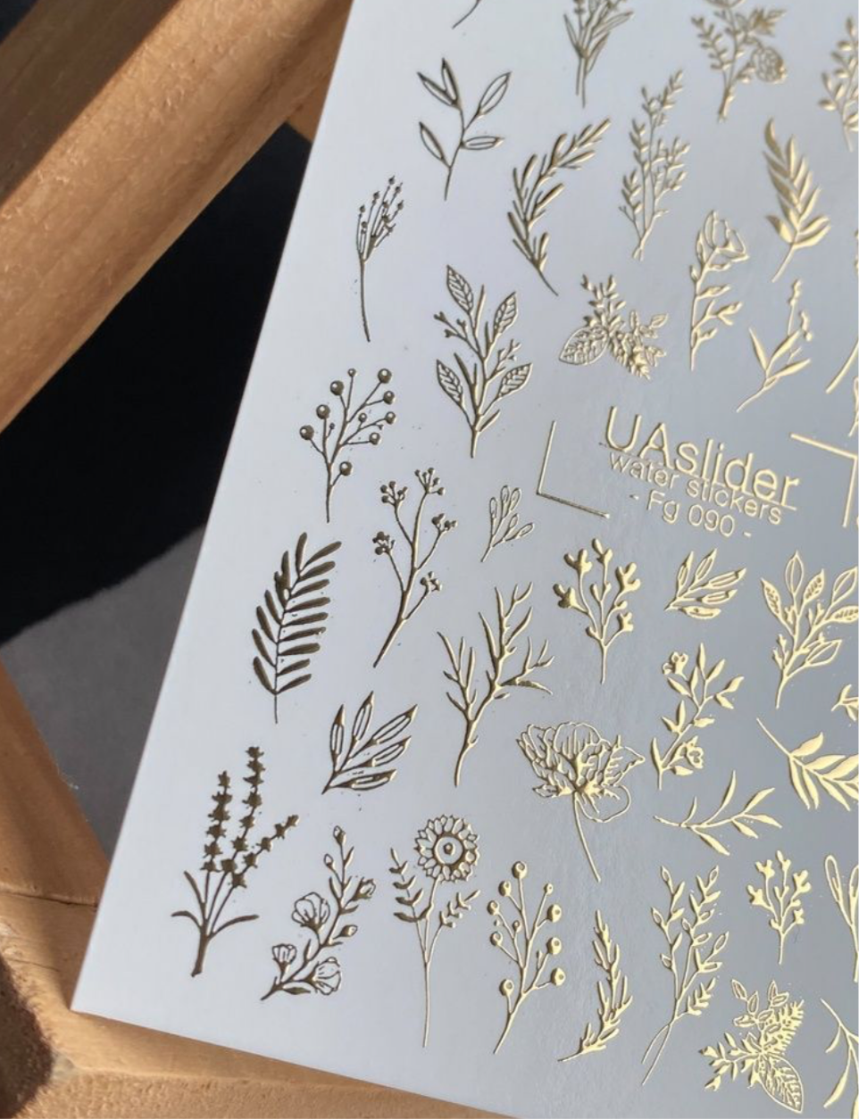 Slider-Design Fg 090 | Wasser-Decals mit Goldfolie | Wildblumen & Botanische Zweige