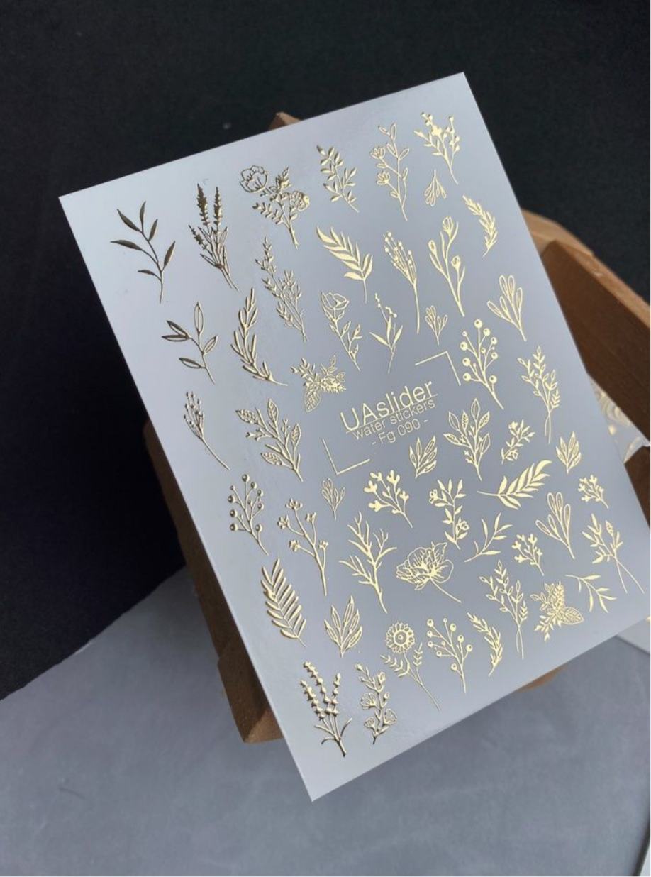 Slider-Design Fg 090 | Wasser-Decals mit Goldfolie | Wildblumen & Botanische Zweige