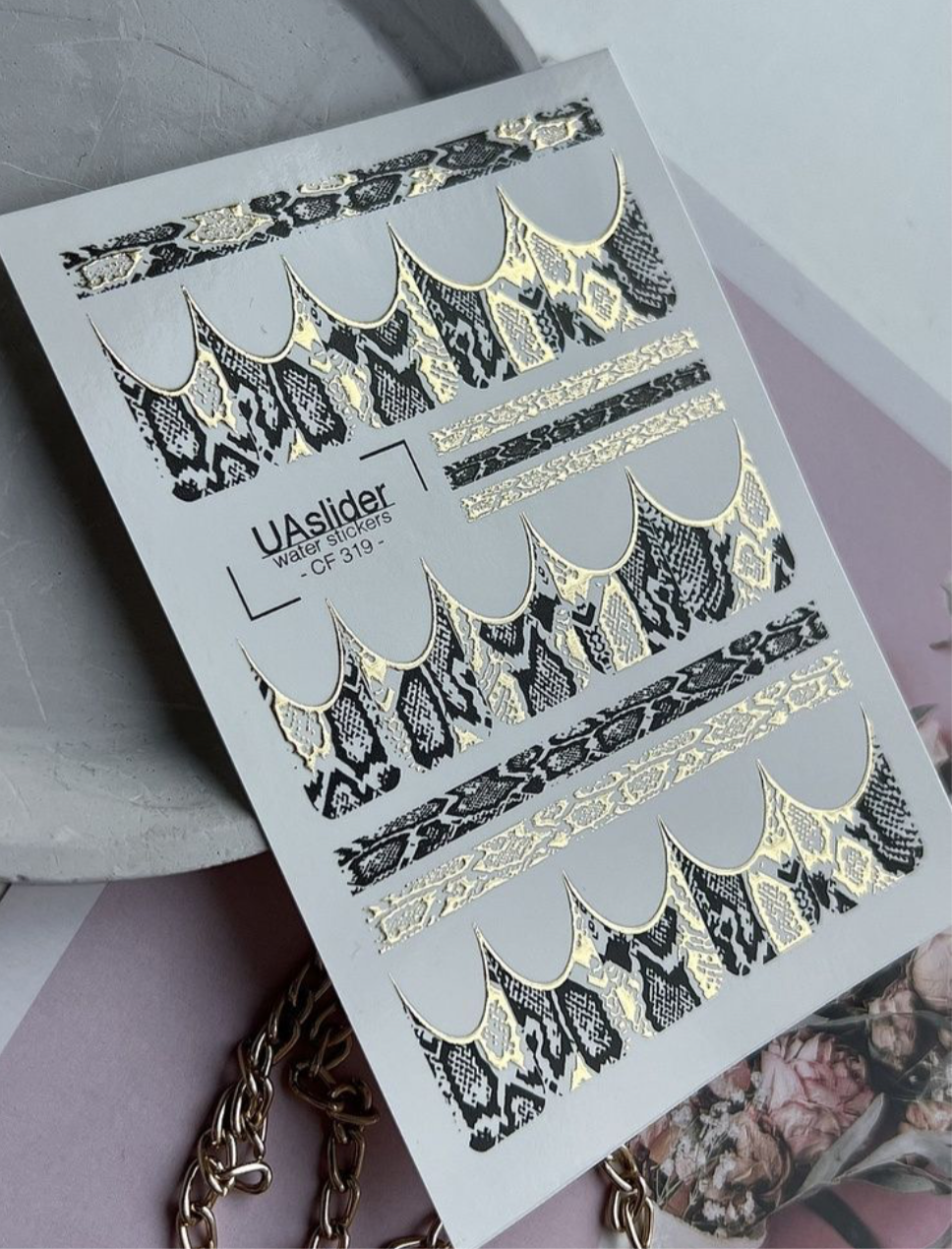 Nagel-Slider CF_319 – Snake Print mit Goldfolie