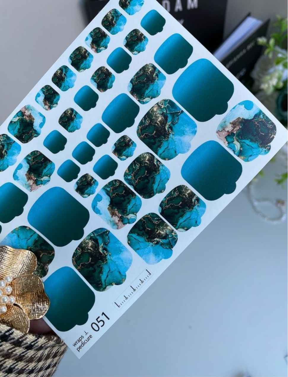 Wraps für Pediküre Nr. 051 – Türkis-Marmor-Look