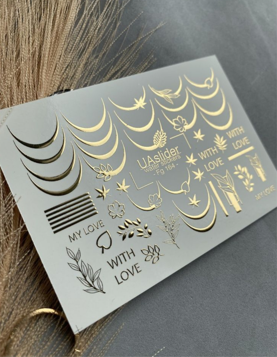 Slider-Design Fg 164 | Wasser-Decals mit Goldfolie | French-Linien & Botanische Akzente