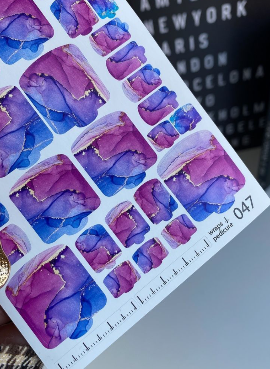 Wraps für Pediküre Nr. 047 – Magenta-Violett mit Goldadern
