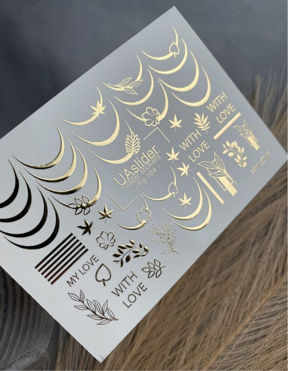 Slider-Design Fg 164 | Wasser-Decals mit Goldfolie | French-Linien & Botanische Akzente