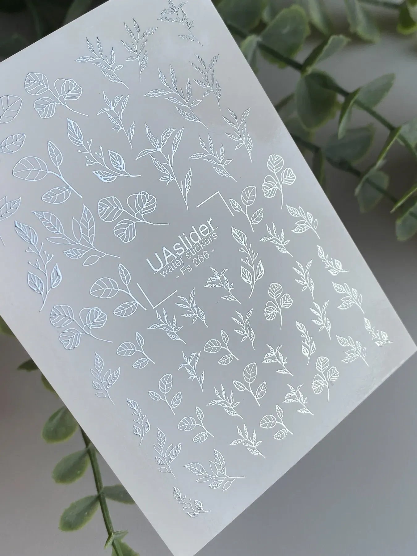 Slider-Design FS 266 | Wasser-Decals mit Silberfolie | Botanische Blätter & Minimal Line Art