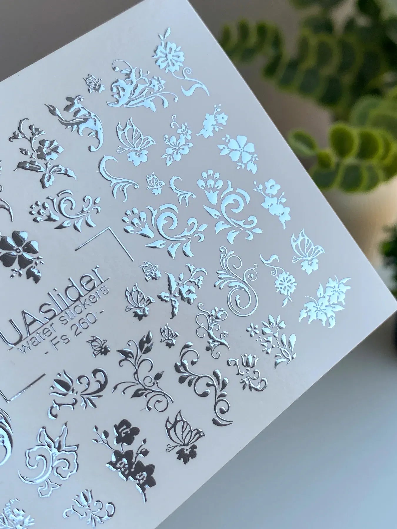 Slider-Design FS 260 | Wasser-Decals mit Silberfolie | Barocke Ornamente & Florale Elemente