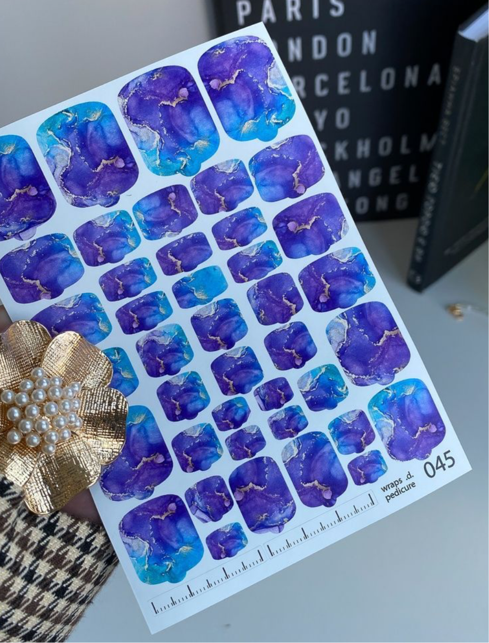 Wraps für Pediküre Nr. 045 – Royal Violett & Blautöne mit Goldadern