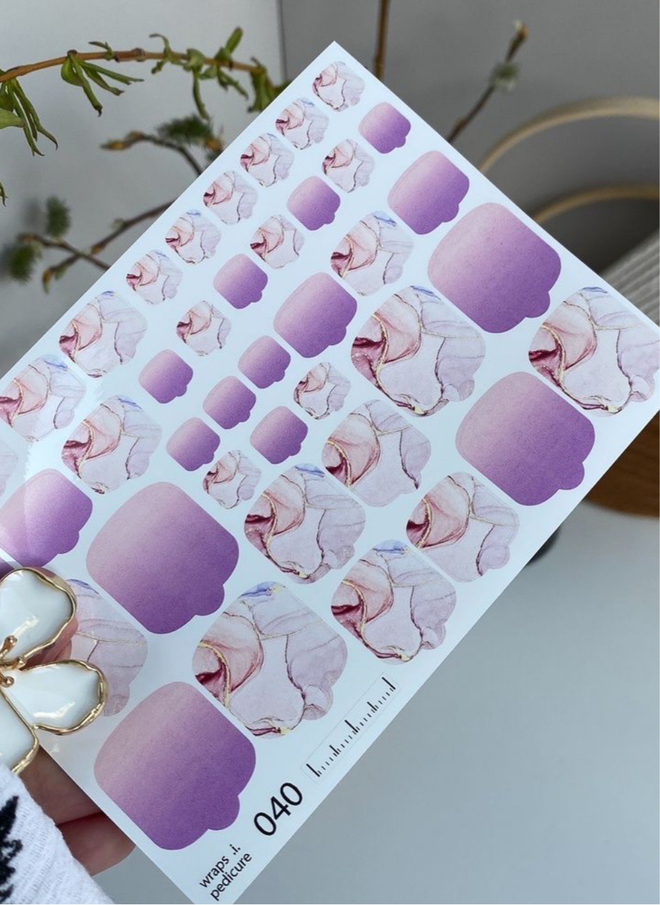 Wraps für Pediküre Nr. 040 – Flieder-Ombre & Blütentraum
