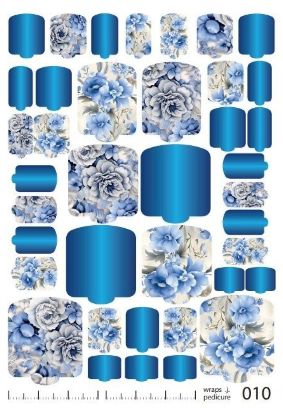 Wraps für Pediküre Nr. 010 – Floral Royal Blue