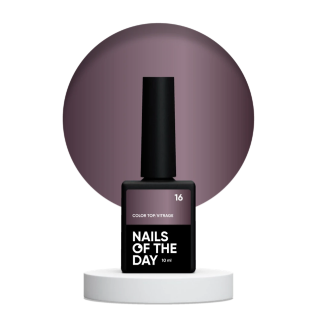 NAILSOFTHEDAY Color Top/Vitrage 16 – halbtransparenter pudriger Pflaumen-Vitrage-Topcoat, 10 ml