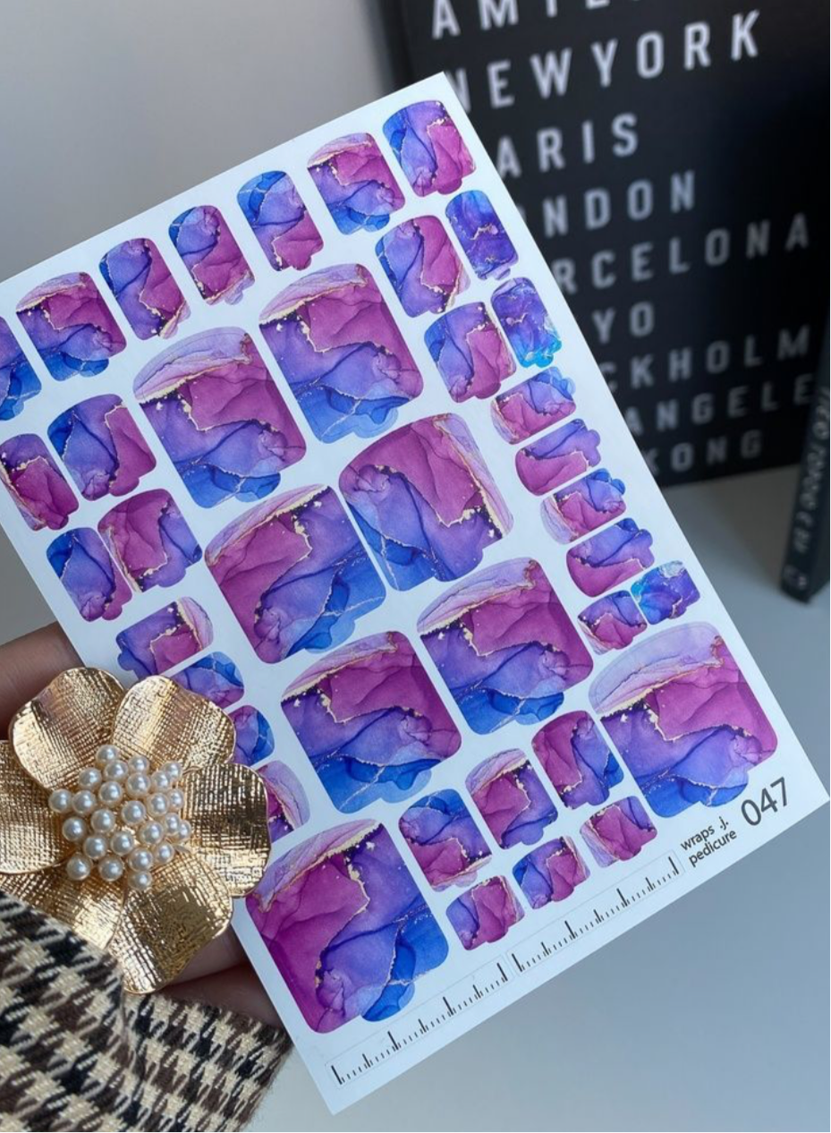 Wraps für Pediküre Nr. 047 – Magenta-Violett mit Goldadern