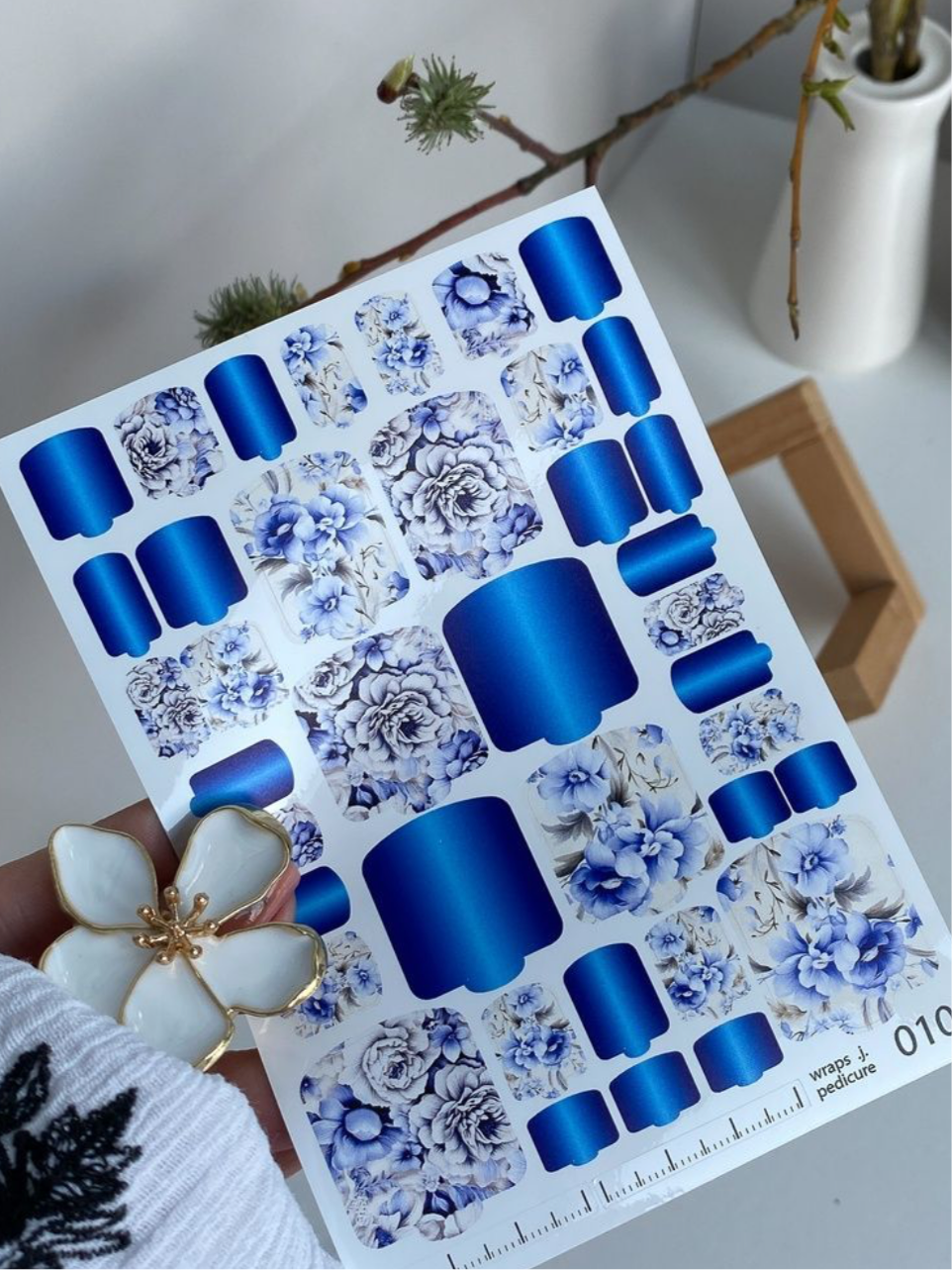 Wraps für Pediküre Nr. 010 – Floral Royal Blue