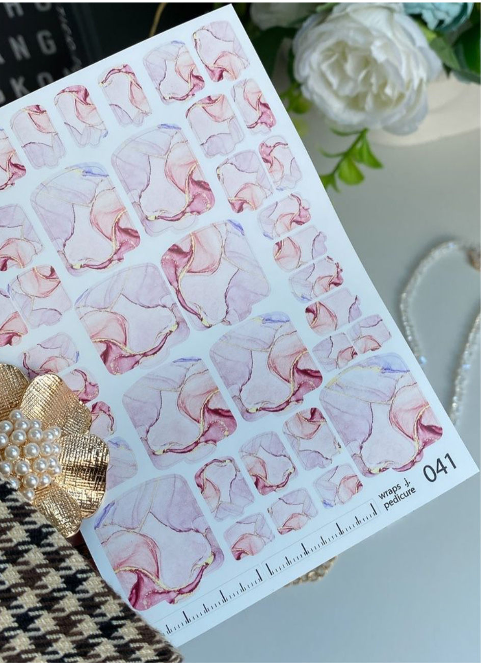 Wraps für Pediküre Nr. 041 – Zarte Blüten in Rosé und Gold