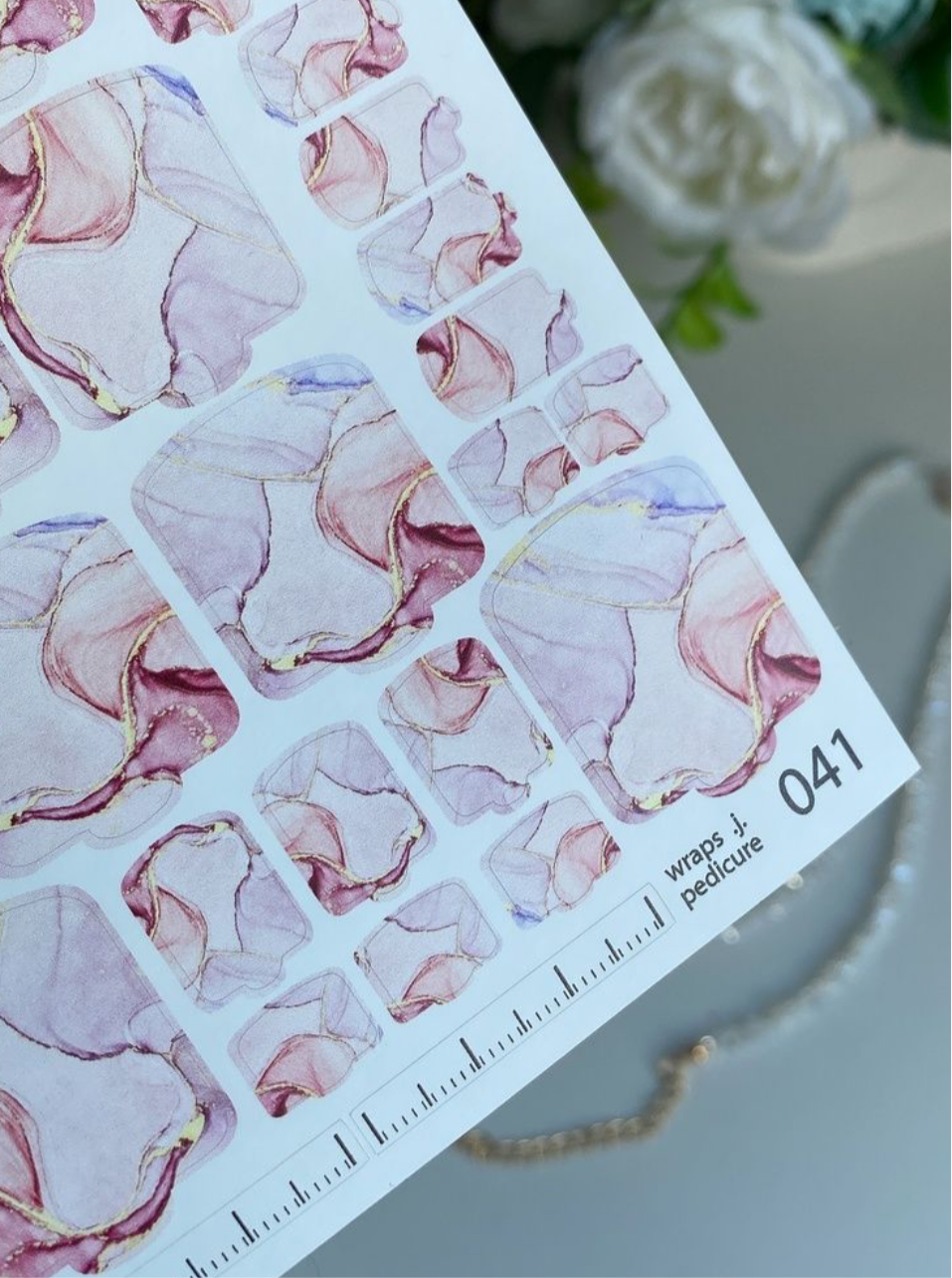 Wraps für Pediküre Nr. 041 – Zarte Blüten in Rosé und Gold