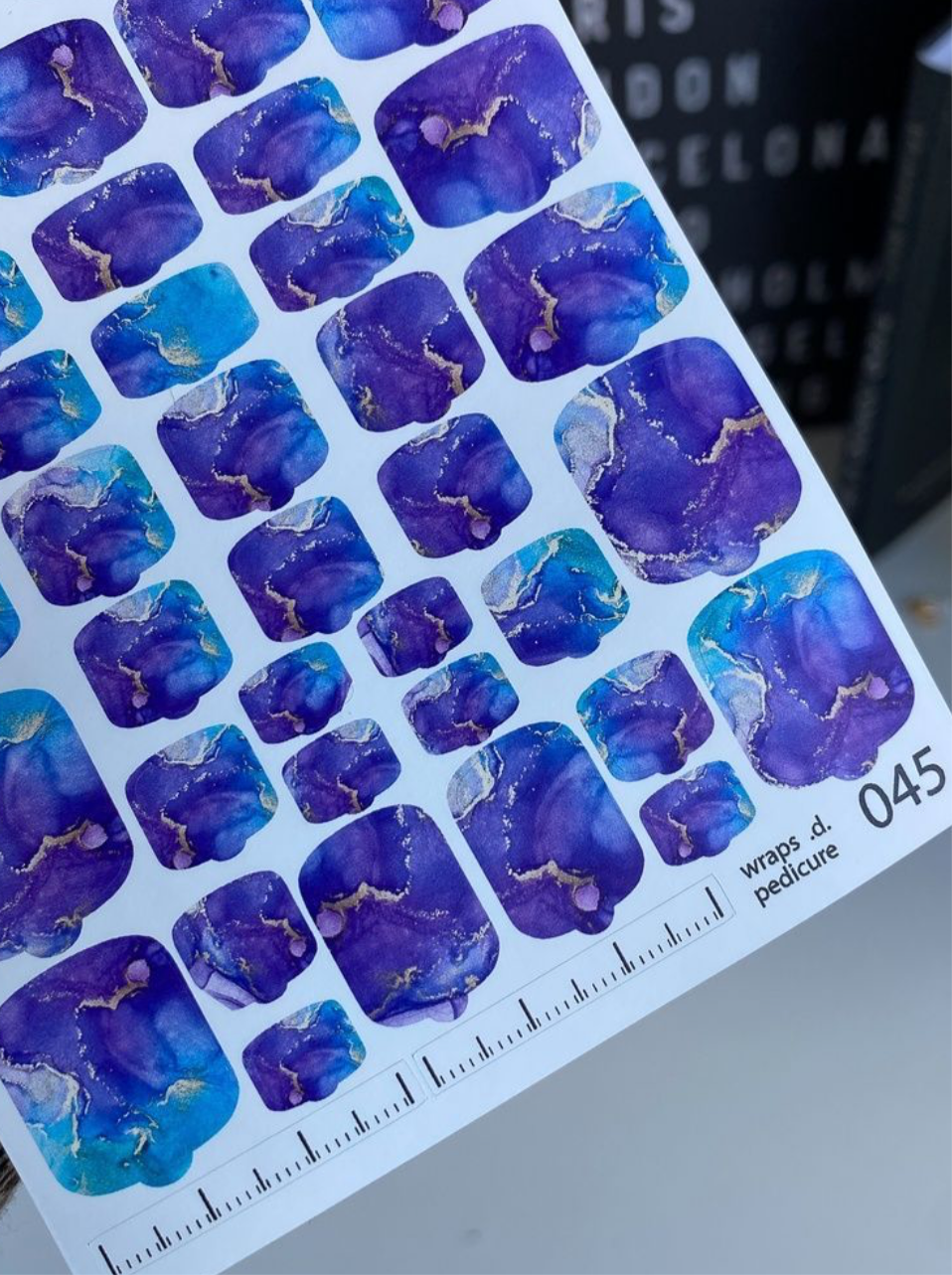Wraps für Pediküre Nr. 045 – Royal Violett & Blautöne mit Goldadern