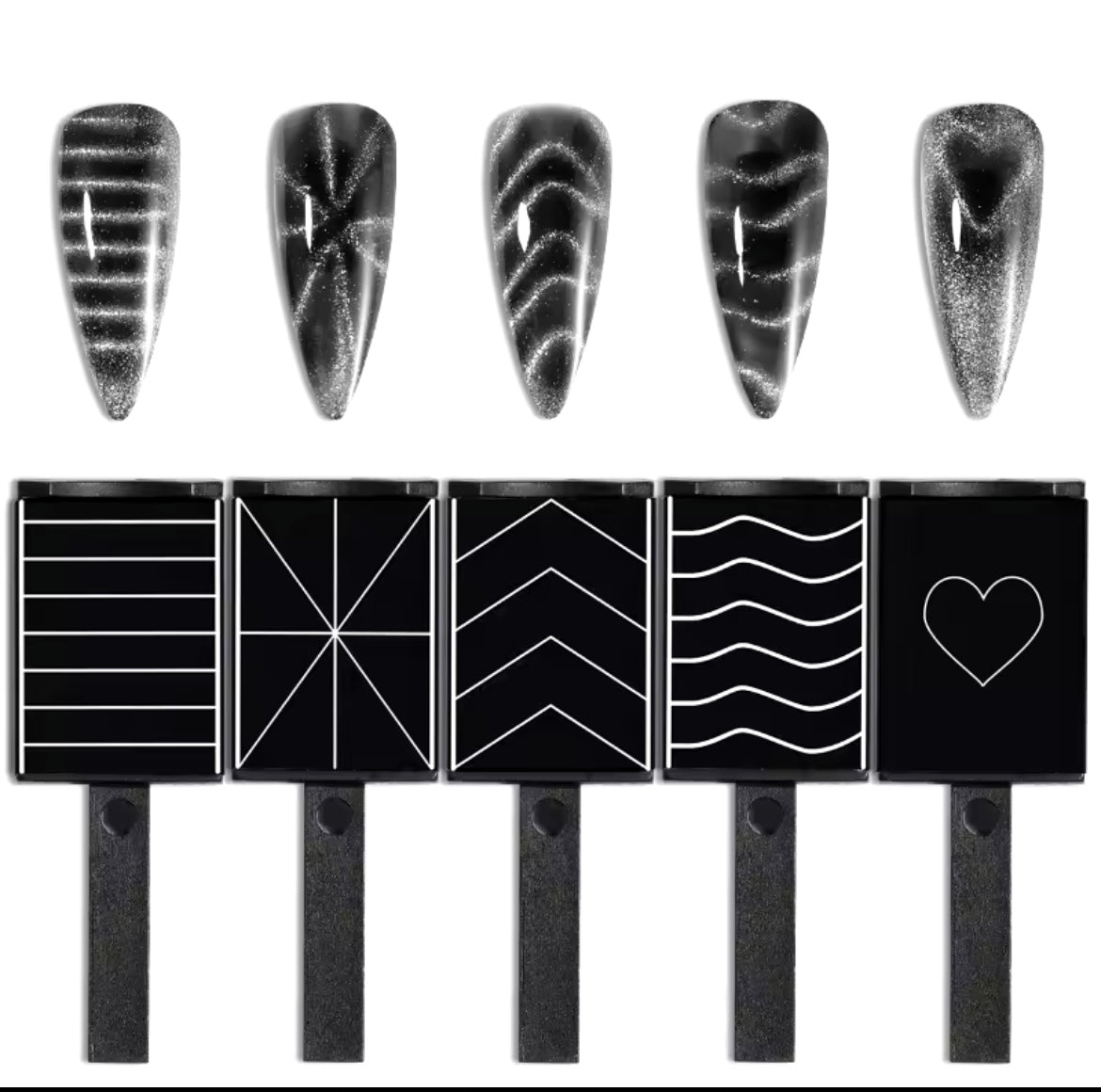 Neue 3D Styling Nail Art Tools - Set aus 5 Magneten für “Katzenauge”-Design