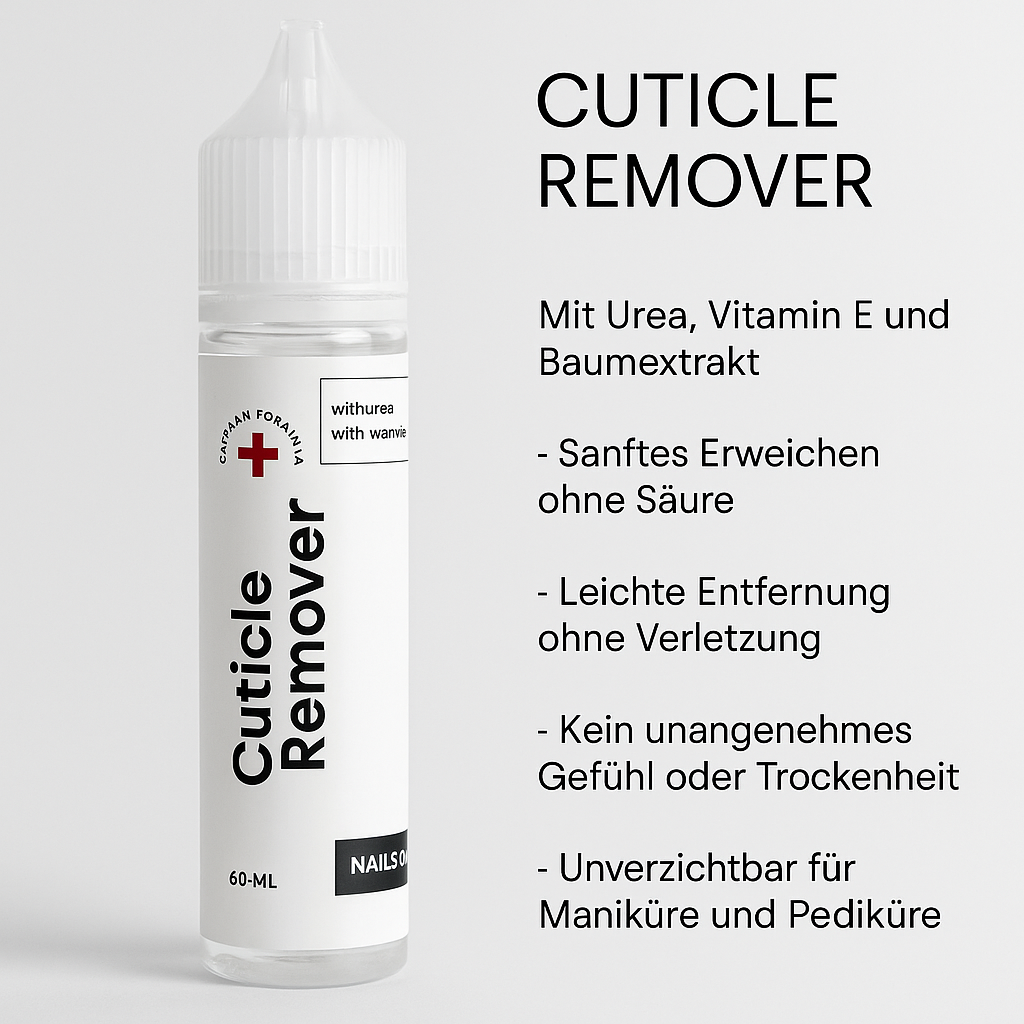 Cuticle Remover – 60 ml
Sanfte Entfernung ohne Säure | Mit Urea, Vitaminen & grünem Tee-Extrakt