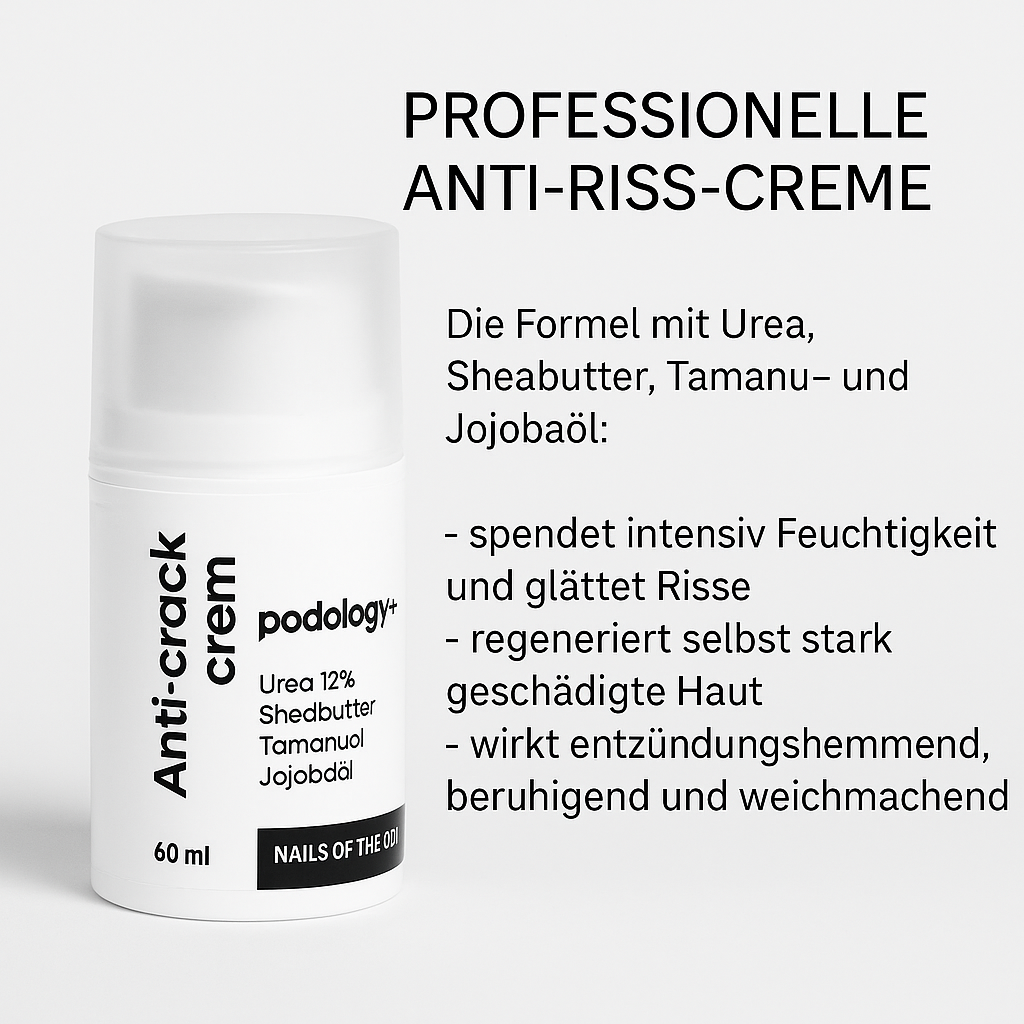 Podology+ Anti-Riss-Creme – 60 ml
Intensive Pflege für rissige, trockene und strapazierte Haut an Füßen und Händen
