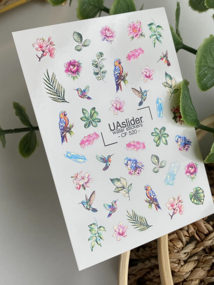 Slider-Design CF 520 | Wasser-Decals mit Foil-Effekt | Tropical Birds & Flowers