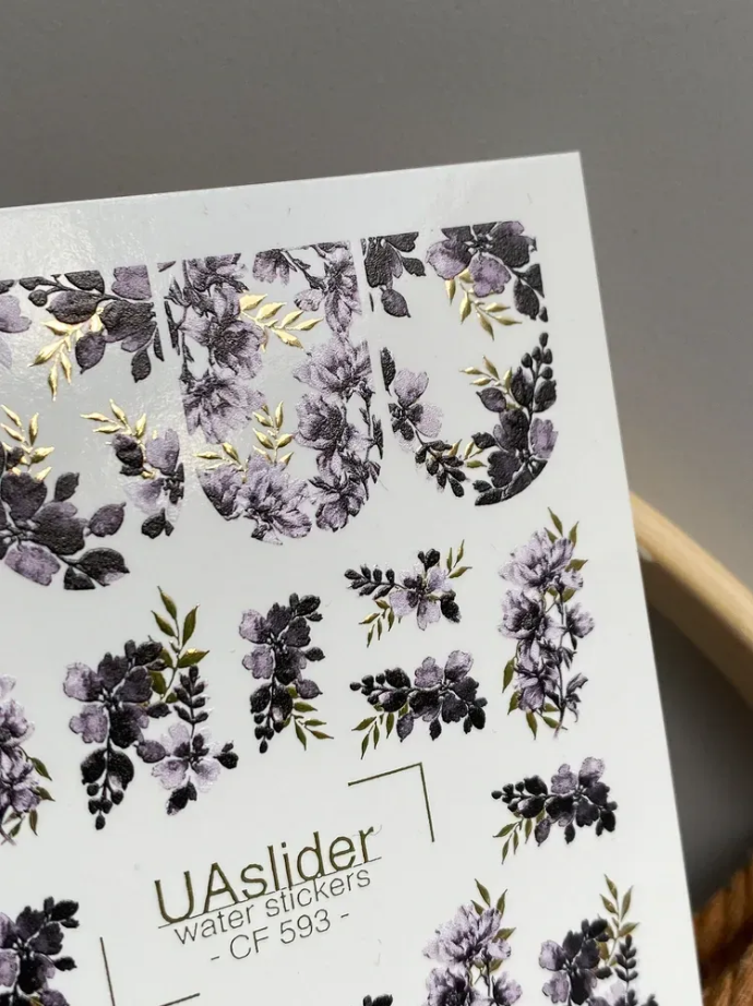 Slider-Design CF 593 | Wasser-Decals mit Goldfolie | Elegante Blüten & Zweige