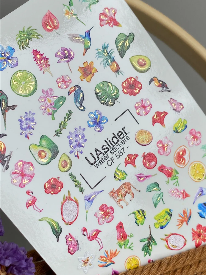 Slider-Design CF 587 | Wasser-Decals mit Goldakzenten | Tropical & Botanical Mix