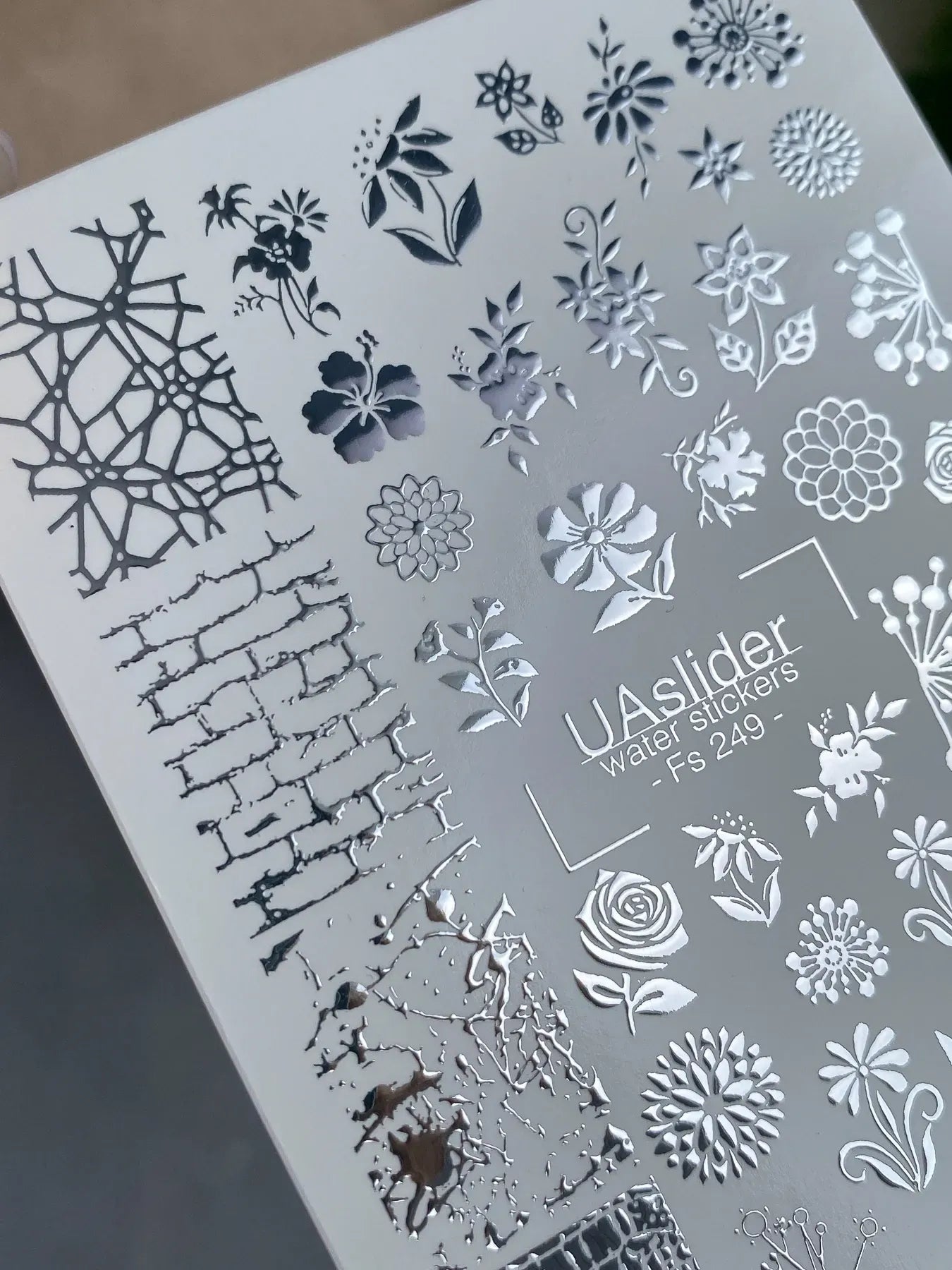 Slider-Design FS 249 | Wasser-Decals mit Silberfolie | Florale Elemente & Texturen