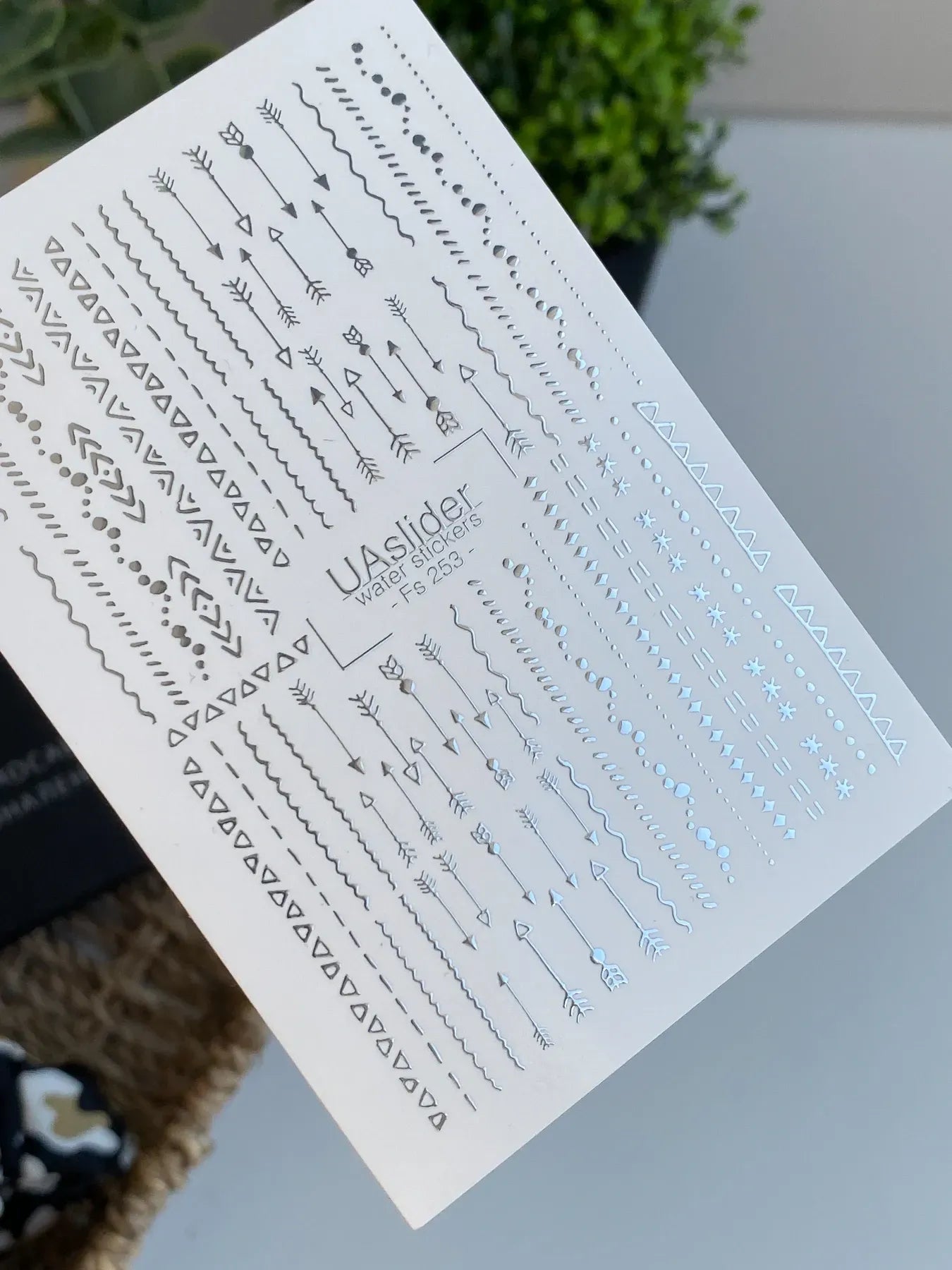 Slider-Design FS 253 | Wasser-Decals mit Silberfolie | Geometrische Linien & Pfeile