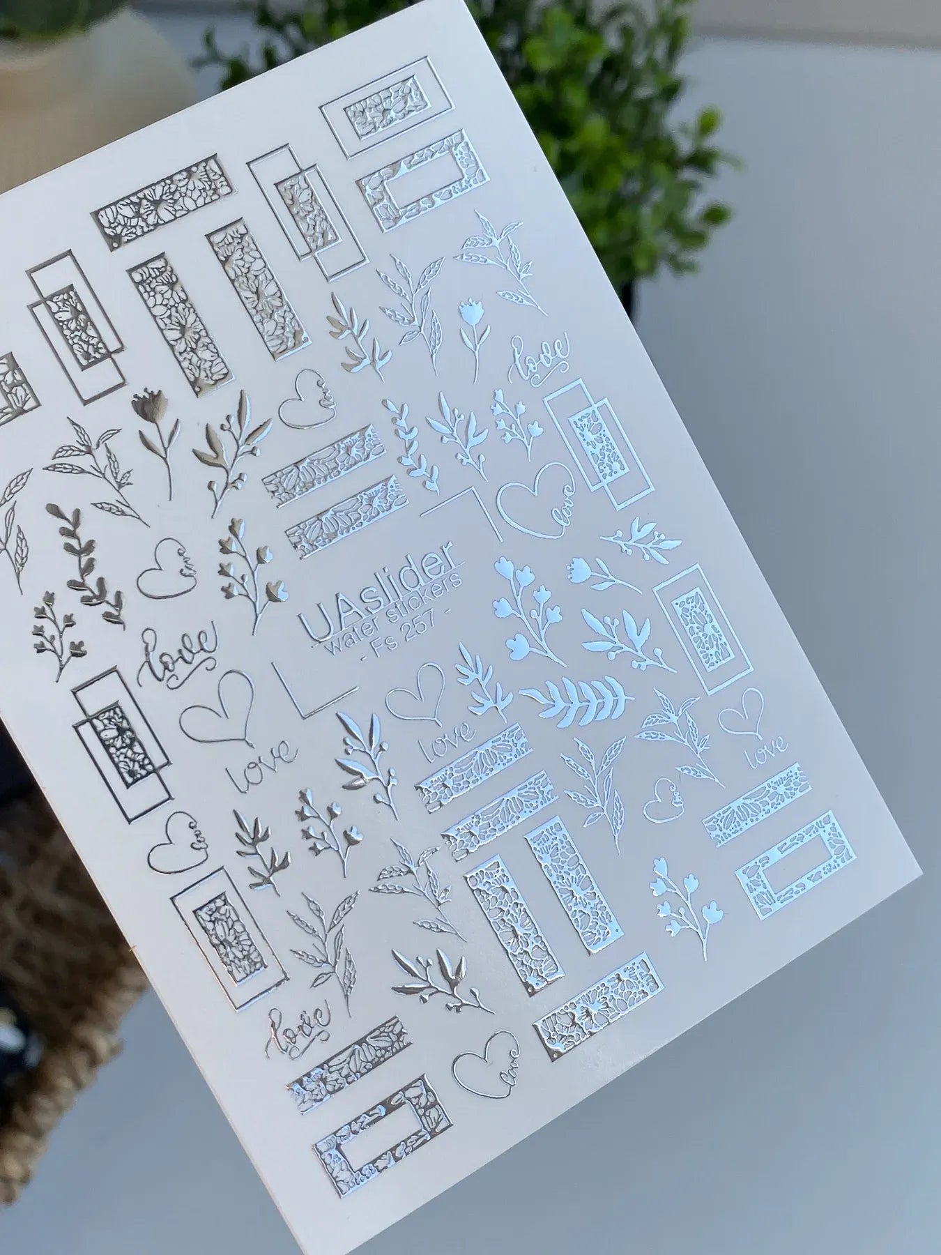 Slider-Design FS 257 | Wasser-Decals mit Silberfolie | Florale Elemente & Love-Details