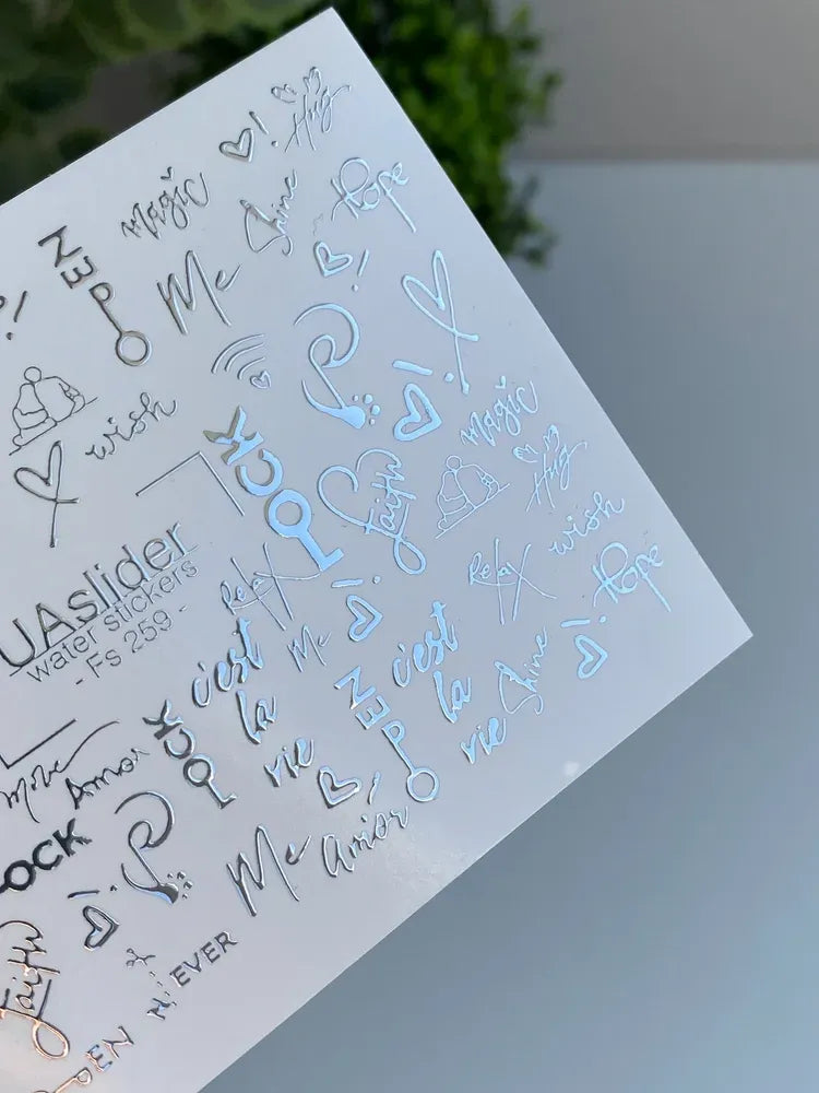 Slider-Design FS 259 | Wasser-Decals mit Silberfolie | Words, Symbole & Handwritten Style