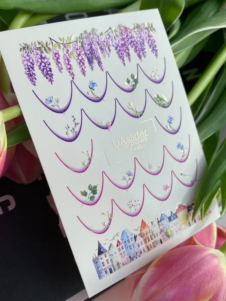 Slider-Design CF 440 | Wasser-Decals mit Goldfolie | Purple French & Floral City