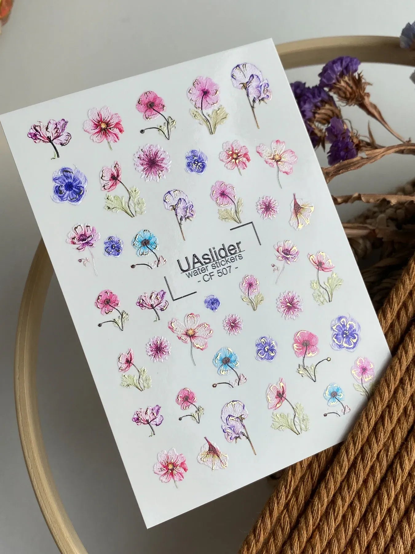 Slider-Design CF 507 | Wasser-Decals mit Goldfolie | Pastellblüten & Fine Florals