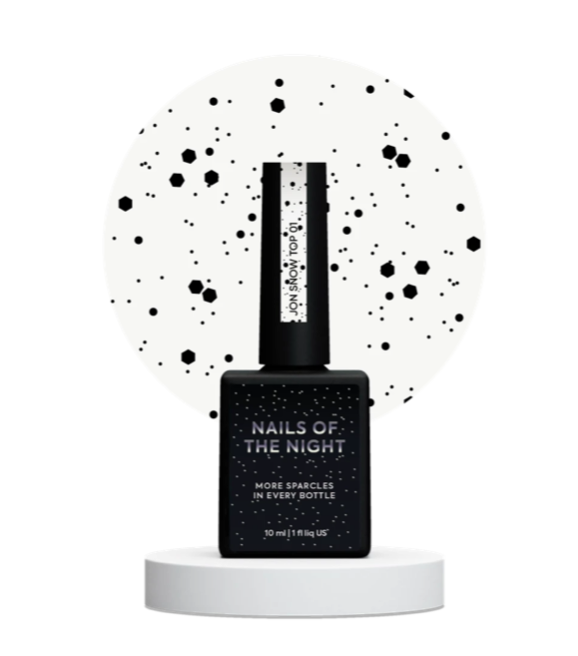 NAILSOFTHENIGHT Jon Snow Top 01 – Finish mit schwarzen Hexagon-Partikeln, ohne Schwitzschicht, 10 ml