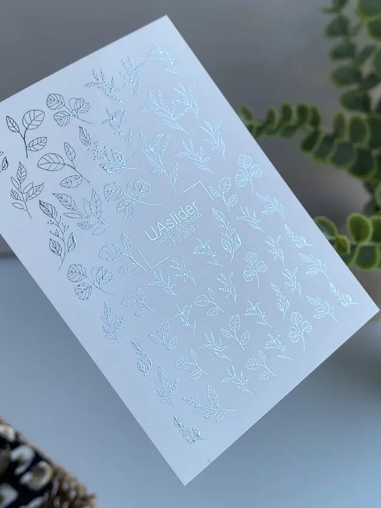 Slider-Design FS 266 | Wasser-Decals mit Silberfolie | Botanische Blätter & Minimal Line Art