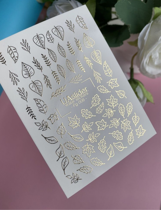 Slider-Design „Fg 006“ – Goldene & Schwarze Blätter für stilvolle Nail Art