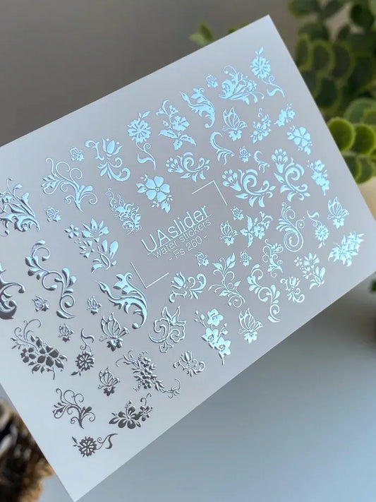 Slider-Design FS 260 | Wasser-Decals mit Silberfolie | Barocke Ornamente & Florale Elemente