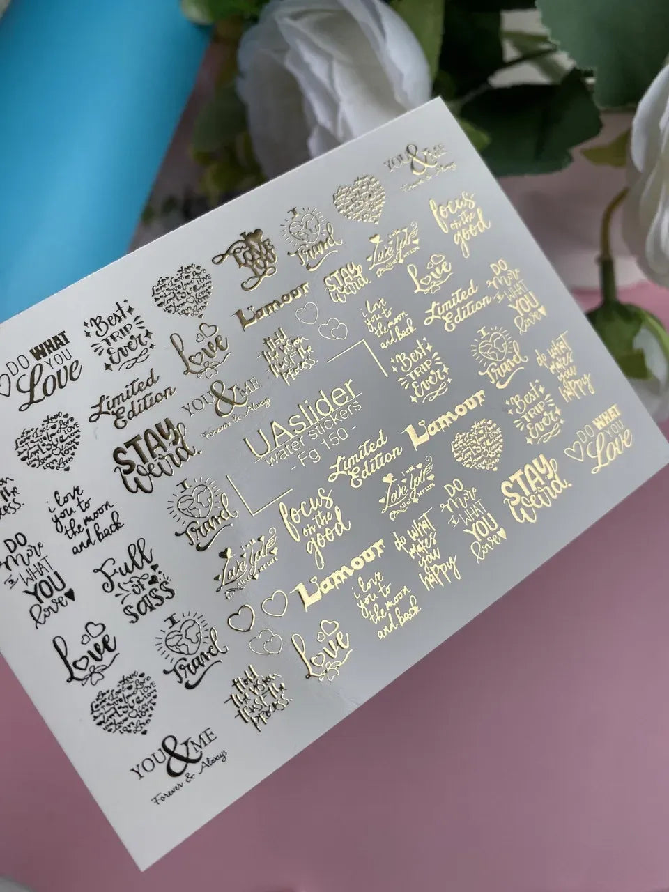Slider-Design FG 150 | Wasser-Decals mit Goldfolie | Love Quotes & Statements