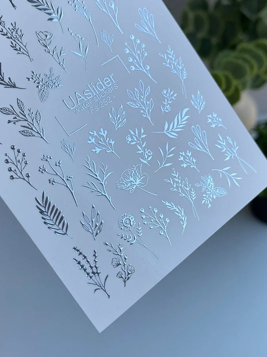 Slider-Design FS 252 | Wasser-Decals mit Silberfolie | Botanische Line Art