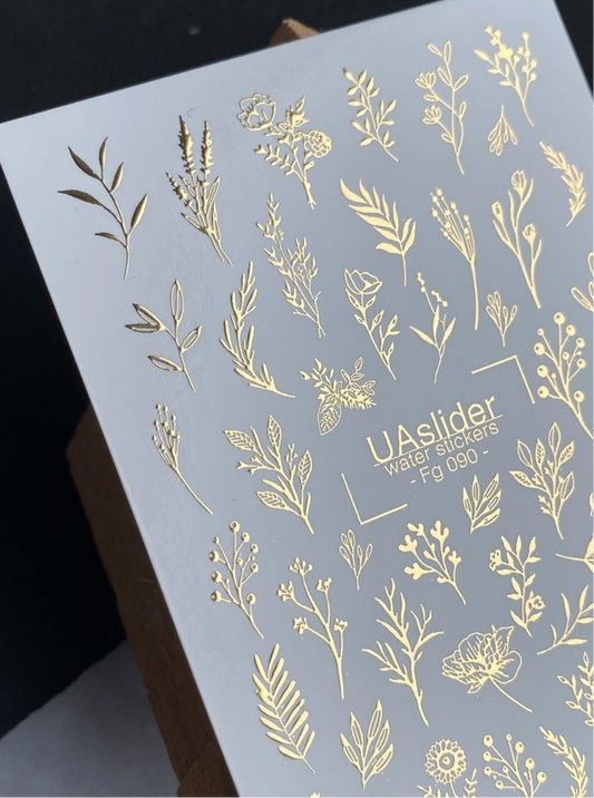 Slider-Design Fg 090 | Wasser-Decals mit Goldfolie | Wildblumen & Botanische Zweige