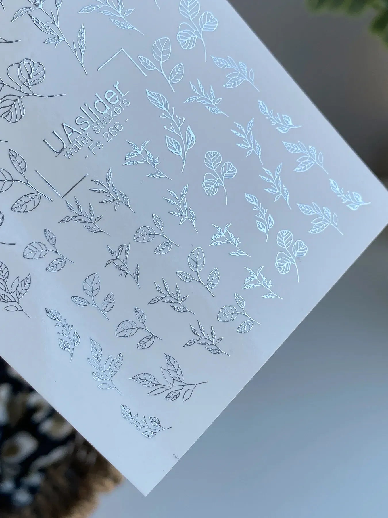 Slider-Design FS 266 | Wasser-Decals mit Silberfolie | Botanische Blätter & Minimal Line Art