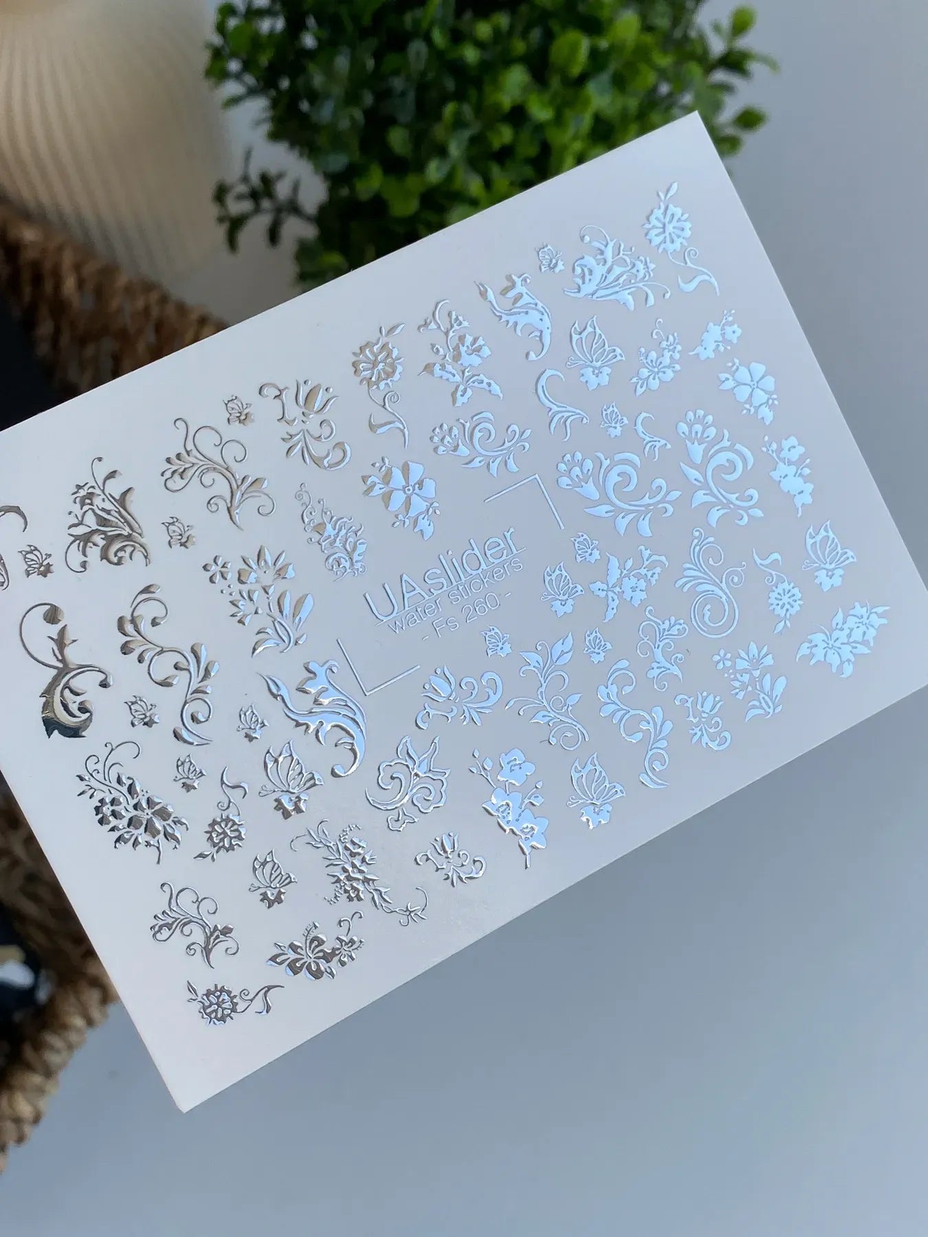 Slider-Design FS 260 | Wasser-Decals mit Silberfolie | Barocke Ornamente & Florale Elemente