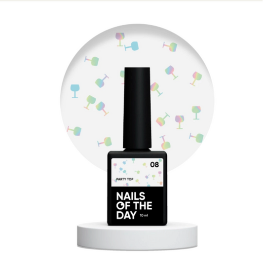NAILSOFTHEDAY Party Top 08 – Glanz-Top mit holografischen Gläsern, ohne Schwitzschicht, 10 ml
