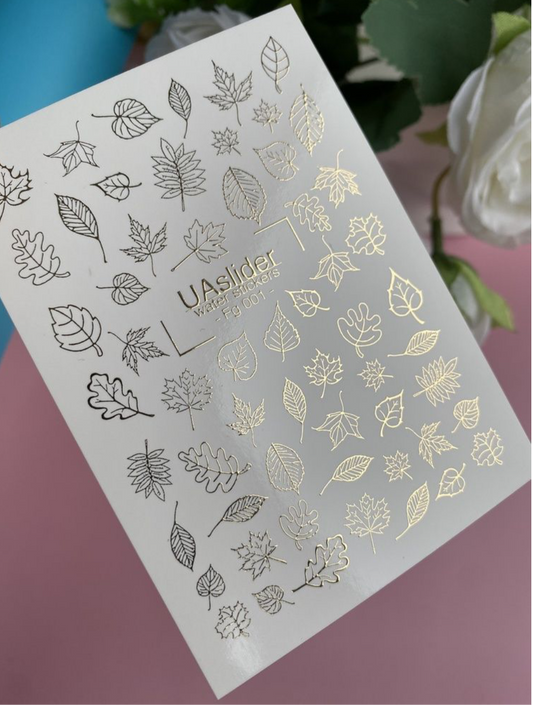 Slider-Design „Fg 001“ – Goldene Blätter für elegante Nail Art