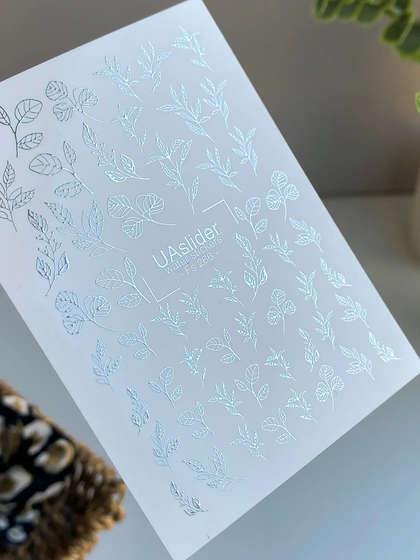 Slider-Design FS 266 | Wasser-Decals mit Silberfolie | Botanische Blätter & Minimal Line Art