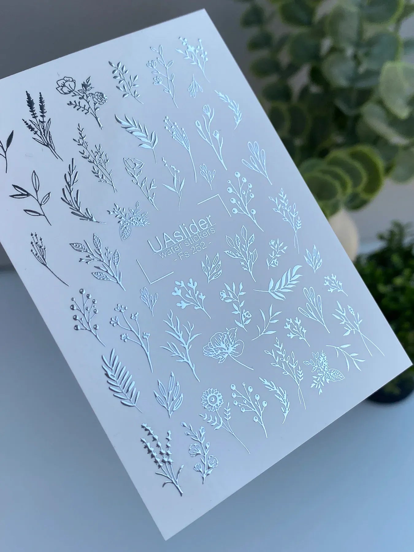 Slider-Design FS 252 | Wasser-Decals mit Silberfolie | Botanische Line Art