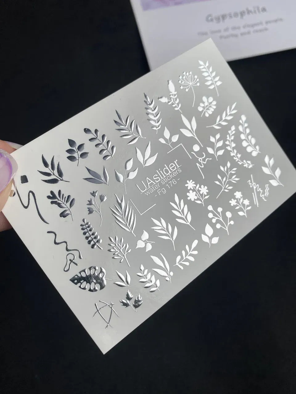 Slider-Design FS 176 | Water Stickers mit Silberfolie | Botanische Elemente