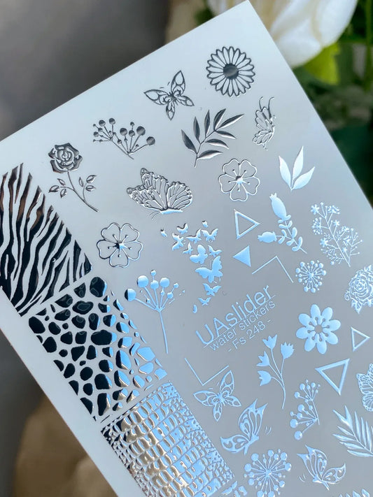 Slider-Design FS 248 | Wasser-Decals mit Silberfolie | Texturen, Botanicals & Geometry