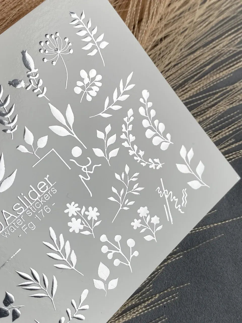 Slider-Design FS 176 | Water Stickers mit Silberfolie | Botanische Elemente