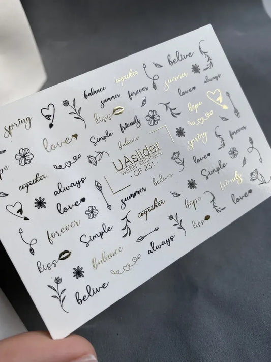 Slider-Design CF 231 | Wasser-Decals mit Goldfolie | Words & Minimal Line Art